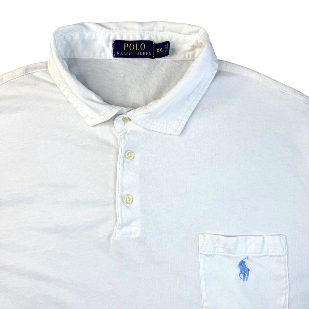 Polo Ralph Lauren White Polo Mens XXL Cotton Pocket Pony Preppy Single Stitch